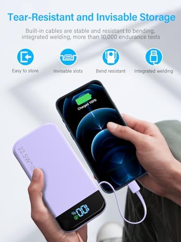 High-Capacity 32000 m Ah Portable Charger with Built-in Cables, Fast Charging Technology (22.5 W QC 3.0 & 20 W PD), Smart LED Display for Multi-Device Power Management – Sleek Blue External Battery Pack for Professionals and Travelers