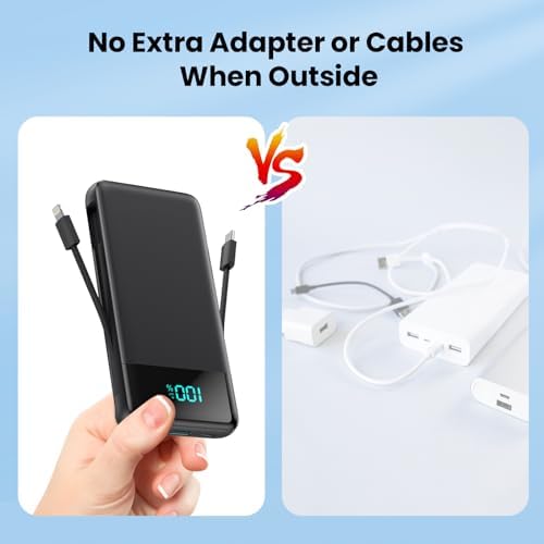 Upgrade Your Charging Experience: 13800 m Ah Portable Power Bank with Built-in Cables and Wall Plug – Fast Charging USB-C Battery Pack for i Phone 16/15/14, Samsung & Android Devices – Ultimate Travel Companion with 4 Outputs for Simultaneous Device Charging