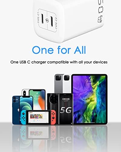 50 W Dual-Port Ga N III USB-C Wall Charger – Rapid PPS 48 W Fast Charging for i Phone 16/15/14/13/12/11, Galaxy, Pixel, i Pad & Laptops – Compact Design with Enhanced Safety Features for On-the-Go Power Solutions