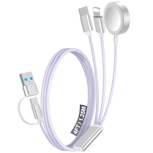 Ultimate 2-Pack Fast Charging Cable Set: Versatile USB A/Type C/Lightning Cables for Quick Charging of Apple Watch & i Phone, 4 FT Length for Seamless Travel Compatibility with i Phone 11-16, i Pad, Apple Watch Ultra & SE, Durable Multi-Device Solution for Enhanced Power Efficiency and Convenience