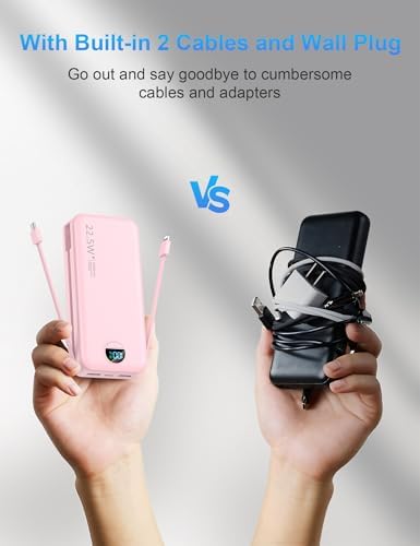 Ultimate 20,000 m Ah Portable Charger with Wall Plug – Fast Charging USB-C Power Bank with Built-in Cables, Digital Display, and Versatile 5 Output Ports for i Phone, Android, and Tablets – Stay Charged Anywhere with Enhanced Compatibility and Speed