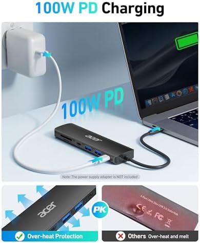 Acer 7-in-1 USB C Hub with 4 K HDMI Splitter – Ultimate Connectivity Solution for Laptops & PCs – Fast 5 Gbps Data Transfer, PD 100 W Charging & SD Card Reader – Transform Your Workspace with Enhanced Performance and Versatility