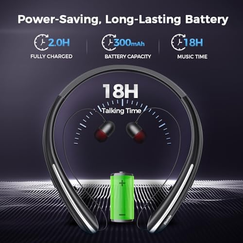 Ultra-Lightweight Bluetooth Neckband Headphones with CVC 8.0 Noise Cancelling – 18-Hour Battery Life & IPX5 Waterproof Design for Active Lifestyles – Seamless Connectivity with Advanced Bluetooth 5.4 Technology for Unmatched Audio Experience and Comfort