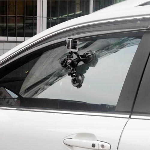 Ultra-Stable Heavy-Duty 100 mm Suction Cup Camera Mount – Dual Adjustable Ball Heads for i Phone, Go Pro, Insta360 & More – Secure Windshield Holder for Dash Cams and Smartphones (1.5 kg Load Limit) – Ideal for Adventure Filming and Daily Commutes