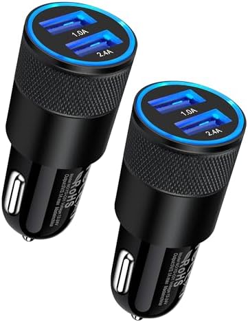 Rapid Charge Dual USB Car Charger Set – 2-Pack, 3.4 A High-Speed Adapter for i Phone 15/14/13/12/11 Pro Max & Samsung Galaxy S23/S22/S21 – Compact Design with Enhanced Safety and Compatibility for Effortless On-the-Go Power Solutions