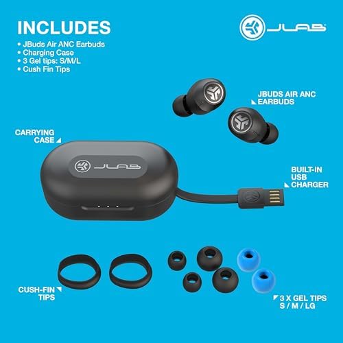 JLab JBuds Air ANC True Wireless Bluetooth Earbuds – Black | Superior Active Noise Canceling, Low Latency Movie Mode, Sweat-Resistant IP55 Design, Dual Connect Convenience, Customizable 3 EQ Sound Settings for Ultimate Audio Experience