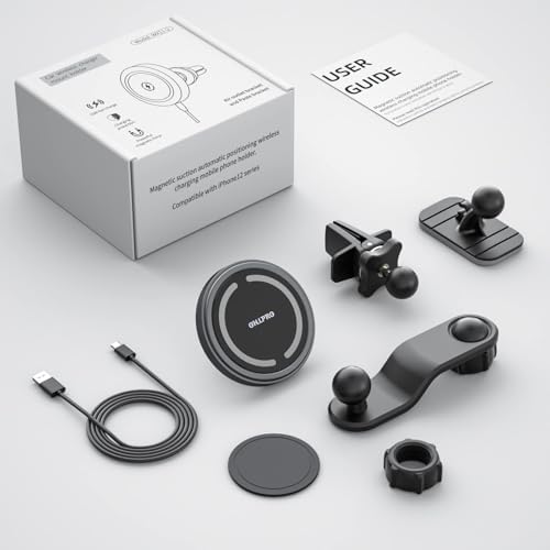 OHLPRO Mag Safe Car Charger Mount for i Phone 16/15/14/13 Pro Max – 15 W Fast Charging Phone Holder with 360° Rotation, Secure Adhesive Base for Tesla and Other Vehicles, Ultimate Magnetic Car Accessory for Safe Driving and Hands-Free Navigation – Perfect Gift for Tech Enthusiasts and Road Warriors