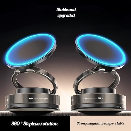 360° Rotating Car Phone Holder – Strong Suction Cup and Super Strong Magnetic Suction for Dashboard/Windshield/Air Vent – Universal Tool-Free Phone Holder for 7-inch Phones – Enhanced Compatibility and Speed