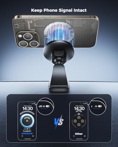 SUPERONE for Magsafe Car Mount [88LBS Powerful Suction] Magnetic Phone Holder for Car Dash Windshield, Suction Cup Phone Mount for iPhone 16 Pro Max Plus 15 14 13 12/Magsafe Case/All Car Models – Enhanced Compatibility and Speed