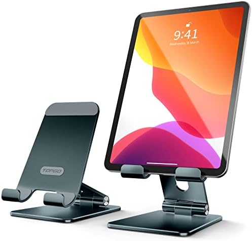 TOPGO Adjustable Cell Phone Stand, [Fully Foldable & Wide Compatibility] Desktop Stand Holder with Charging Port for iPhone, iPad, Kindle, Tablets, Switch – Silver – Enhanced Compatibility and Speed