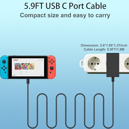 Jewaytec 39 W High-Efficiency USB-C Power Adapter for Nintendo Switch, Lite, OLED & Steam Deck – Fast Charging Solution with 6 FT Cable for Ultimate Gaming Flexibility and TV Docking – Durable, Lightweight Charger for Mobile Gamers Seeking Uninterrupted Playtime