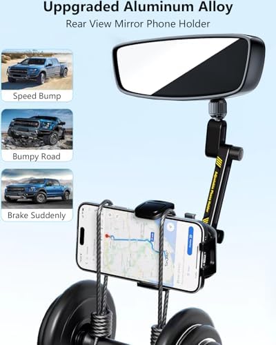 Premium Aluminum Alloy Rear View Mirror Phone Holder – Adjustable Smartphone Car Mount with Rotatable Cradle for Hands-Free Navigation and Enhanced Safety – Universal Fit for All Smartphones, Tool-Free Installation, Sleek Design for Modern Vehicles