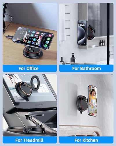 Magnetic Car Dashboard Phone Holder with 360-Degree Rotation | Vacuum Suction Mount Compatible with i Phone 16, Samsung & Google Android – Hands-Free Navigation Solution for Safer Driving Experience