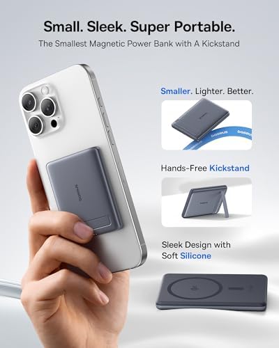 Baseus Picogo 5000 m Ah Magnetic Power Bank – Ultra-Compact Qi2 Certified 15 W Wireless Charger with Built-in Stand for i Phone 16/15/14/13/12 Series – Lightweight Alloy Design for On-the-Go Convenience and Fast Charging Solutions