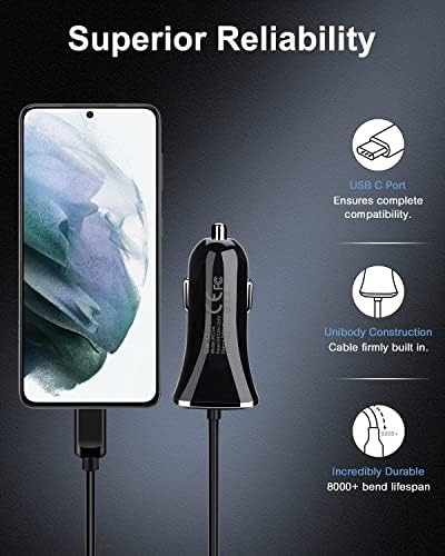 Premium Dual USB Type C Car Charger Set – 3.4 A Fast Charging Solution with 3 ft Cables for i Phone 16, Samsung Galaxy S24 Ultra, and Google Pixel 9 Pro – Unmatched Convenience for Rapid Device Powering on Road Trips and Daily Commutes