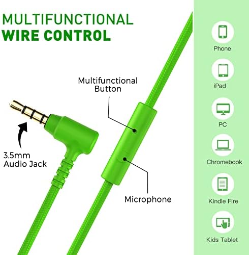 Rockpapa 950 Kids Wired Headphones – Vibrant Black and Green On-Ear Style with Built-in Microphone for Enhanced Online Learning, Foldable for Ultimate Portability, Compatible with Laptops, Tablets, and Chromebooks for Seamless Classroom Engagement and Daily Use