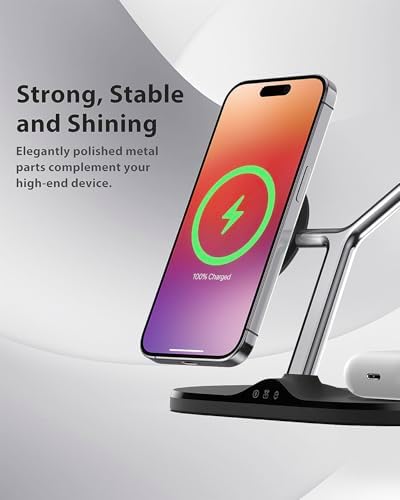 Ultimate 3-in-1 Mag Safe Wireless Charging Station for Apple Devices – Fast, Space-Saving Charger for i Phone 12-16, Apple Watch, and Air Pods – Enhanced Compatibility and Sleek Design for Organized Spaces