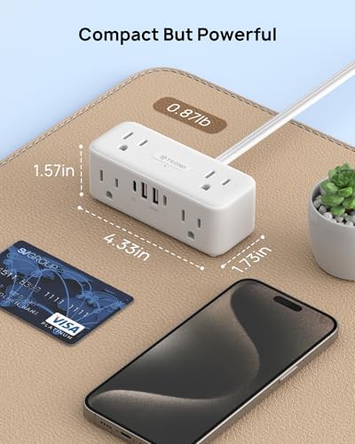 Elevate Your Charging Experience with the TROND 20 W USB C Surge Protector Power Strip – 5 ft Flat Plug Extension Cord Featuring 6 Outlets, 4 Rapid USB Ports, 900 Joules Protection, 3-Sided Design, Mountable for Optimal Space Utilization – Ideal for Home, Office, and Travel Efficiency