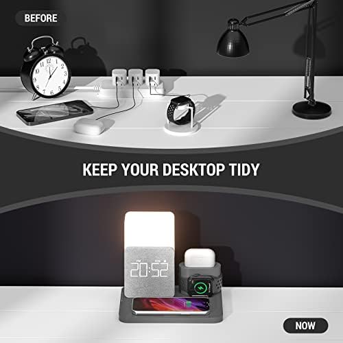Transform Your Charging Experience with the 7-in-1 Wireless Charging Station – Integrated Alarm Clock, Adjustable Night Light, and Fast Charging Dock for i Phone 12/13/14/15/16 Pro & Air Pods – Sleek, Space-Saving Design for Home and Office Use