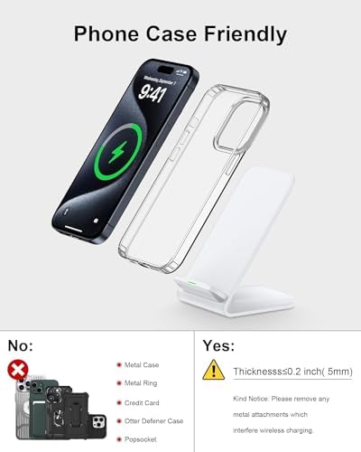 15 W Fast Wireless Charging Stand for Android & Apple Devices – Compatible with Google Pixel 9 Pro, Samsung Galaxy S24, and i Phone 16 – Sleek QI Charger with Power Adapter Included for Effortless Charging Experience