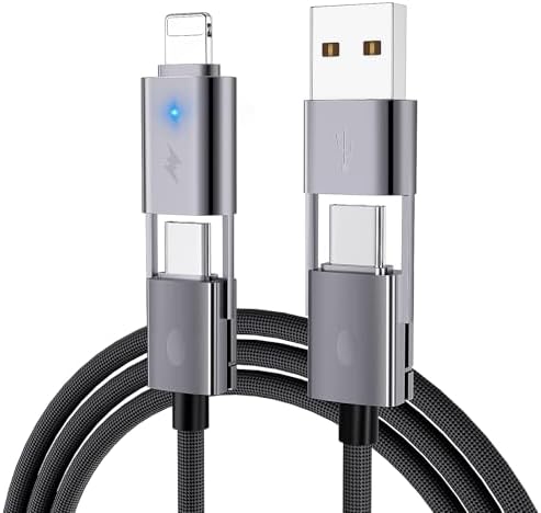 4 in 1 USB C Cable, 2Pack [Upgraded] Multi Fast Charging Cable, PD 65W 27W, 6FT+3FT, Round Braided, Compatible with iPhone/iPad/Samsung/MacBook – Enhanced Compatibility and Speed