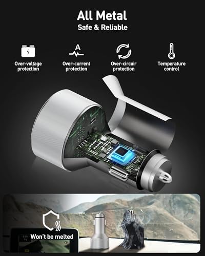 MFi Certified 2-Pack i Phone Car Charger – 67 W Fast Charging Adapter with 3 USB-C Ports and 3 FT Cables for i Phone 16/15/14/13/12/11/Pro Max/XS/XR/X/SE/8 Plus & i Pads – Ultimate Travel Charging Solution with Enhanced Speed and Compatibility