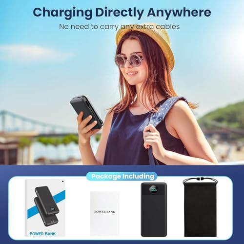 Ultimate USB C Power Bank with Dual Built-in Cables & AC Wall Plug – 13,800 m Ah Fast Charging Powerhouse for i Phone 16/15, Galaxy S23, Tablets – Compact LED Display, Universal Compatibility for On-the-Go Power Solutions