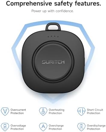 SURITCH Portable Wireless Charger for Samsung Galaxy Watches – 1100 m Ah Compact Power Bank with Keychain Design for Ultra/7/6/6 Classic/5/5 Pro/4/4 Classic/3/Active Series – Fast Charge Solution for Active Lifestyles – Sleek Black Finish for Style and Versatility
