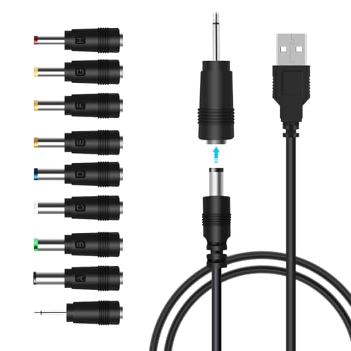 LANMU USB to DC Power Cable, DC 5V Power Cord 5.5 2.1mm Jack Charging Cable with 14 Interchangeable Plugs Addapters for 5V Devices – Enhanced Compatibility and Speed