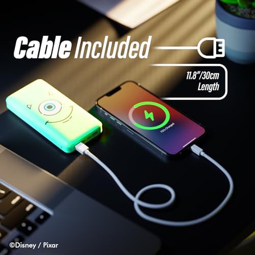 Disney/Pixar Monster, Inc 10,000 m Ah Portable Power Bank – Universal USB Charger Featuring Mike & Sully – Ideal Gift for Disney Fans, Teens, and Adults – Fast Charging, Lightweight Design for On-the-Go Power Solutions
