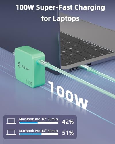 Ultimate PAEBAI+ 100 W USB-C Ga N Fast Charger: Compact, Foldable Wall Adapter for Mac Book Pro, i Phone 15/16, and Diverse USB-C Devices – 6.6 ft Durable Type-C Cable for Rapid Charging – Unmatched Versatility and Safety Features for Efficient On-the-Go Power Solutions