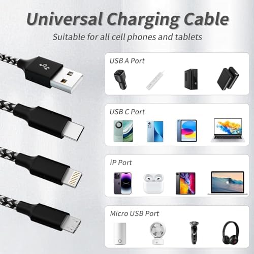 Versatile 4-in-1 Fast Charging Cable with E-Mark Chip – 65 W USB C Multi Charger for i Phone 16/15/14/13, i Pads, Android Devices & Tablets (4 FT) – Ultimate Solution for Quick Power Delivery and Enhanced Device Compatibility