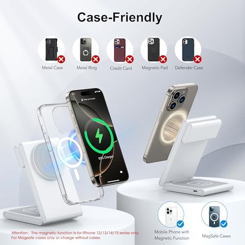 Ultimate 3-in-1 Magnetic Wireless Charging Station – High-Speed 20 W Foldable Charger for i Phone 12-16 Series, Apple Watch 10/Ultra 2, and Air Pods 4 – Portable Travel-Friendly Design with Adapter for Seamless Power Solutions