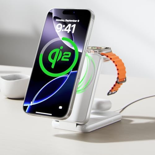 IVANKY 3-in-1 Foldable Wireless Charging Station for Apple Devices – Turbo-Charge Your i Phone 16/15/14/13/12/11, Apple Watch & Air Pods with Compact Travel Design – Fast 15 W Charging, Adjustable Stand & Safe Magnetic Lock Technology for On-the-Go Convenience