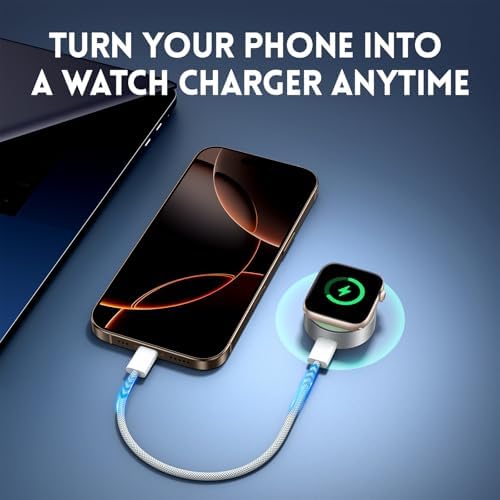 Misxi 2-in-1 Portable Magnetic Wireless Charger for Apple Watch – Fast USB-C Charging, Sleek Design for Effortless Travel, Compatible with Series 2-10, SE, Ultra Models to Keep Your Smartwatch Powered Anywhere