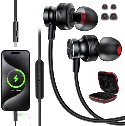APETOO USB-C Magnetic Noise-Canceling Earbuds – Premium Wired Headphones for i Phone 16 & Samsung Galaxy S24 – Ergonomic Design with Built-in Microphone, Volume Control & Tangle-Free Storage for Superior Sound Quality and All-Day Comfort