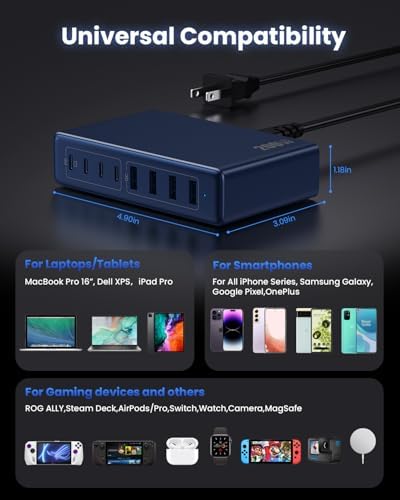 200 W Ga N IV USB-C Charging Hub: 8-Port Fast Charging Station with PD 65 W for Laptops, i Phones, i Pads, and Steam Deck – Compact & Efficient Power Adapter in Striking Red for Ultimate Device Versatility