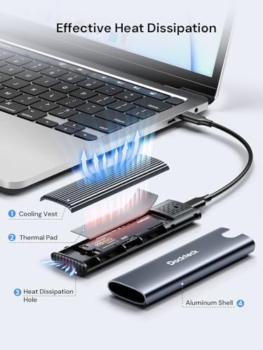 dockteck Tool-Free M.2 NVMe SATA SSD Enclosure – High-Speed 10 Gbps USB 3.2 Gen 2 Adapter Case for 2230/2242/2260/2280 SSDs – Enhanced Portability with UASP Support for Optimal Data Transfer Efficiency