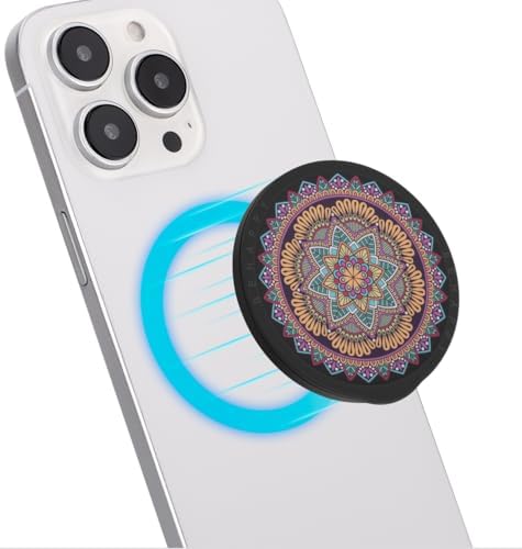 Magnetic Grip Phone Stand Holder with Versatile Foldable Kickstand – Perfect for i Phone 15/14/13/12, Samsung Galaxy, Google Pixel & Android Devices – Stylish Mandala Design for Enhanced Stability and Hands-Free Viewing – Lightweight Mag Safe-Compatible Accessory for Ultimate Convenience