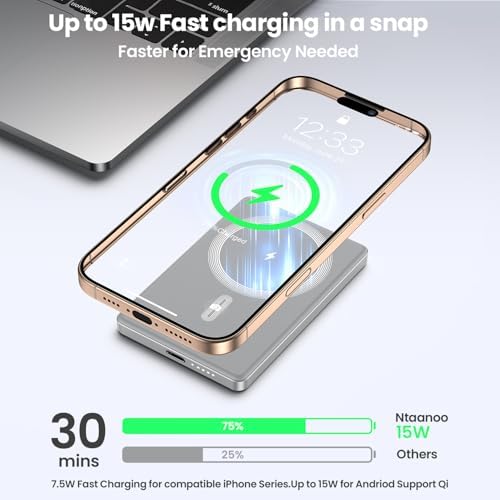 Compact Magnetic Power Bank 5000 m Ah with 20 W Fast PD Charging | Ultra-Slim Design for i Phone 16/15/14/13/12 Pro Max | Lightweight Travel Charger with Enhanced Magnetic Attachment | Advanced Lithium-Polymer Battery & Safety Temperature Control | Effortless Wireless Charging Anywhere | Essential Accessory for On-the-Go Users