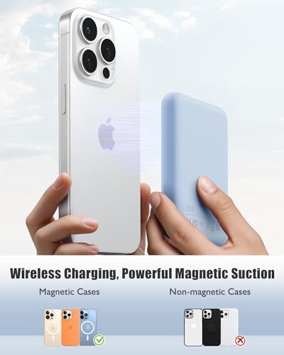 Ultra-Slim 10,000 m Ah Mag Safe Power Bank – 15 W Magnetic Wireless Charger with PD 20 W Fast Charging for i Phone 12-16 Series – Compact Beige Design for Effortless Portability & Simultaneous Dual Device Charging – Includes 22.5 W USB-C Cable for Quick Top-Ups and Hassle-Free Use