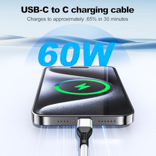 Premium 10 FT USB C to USB C Charger Cable – Dual Pack 100 W Fast Charging, Nylon Braided Design for i Phone 16 Series, Mac Book, and Samsung Galaxy S24 – Stylish Pink Color for Enhanced Durability and Flexibility