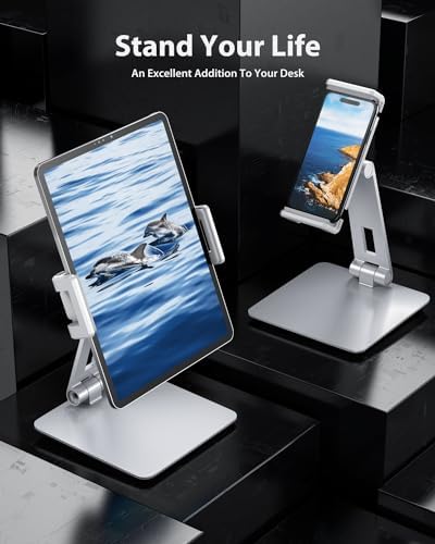 Maxonar Premium Heavy-Duty 360° Swivel Tablet Stand – Ergonomic Adjustable Aluminum Alloy Holder for Enhanced Stability & Charging – Foldable Design for 6-13″ Devices, Perfect for Home, Office, or Retail Use – Modern Sleek Grey Finish for Contemporary Spaces