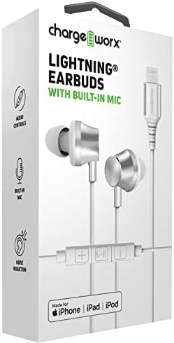 Premium Lightning Earbuds with Built-in Microphone – Enhanced Noise Reduction and Audio Controls, 4-Foot Durable Cord, Extra Ear Gels, and Carrying Case – Perfect for Apple Devices and On-the-Go Listening