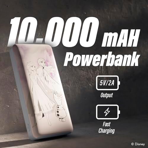 Disney Frozen 10,000 m Ah Portable Power Bank – Universally Compatible USB Charger for Elsa, Anna & Olaf Fans – Fast Charging, Lightweight Design & Ideal Gift for Girls and Women – Stay Powered On-the-Go with Enchanted Style