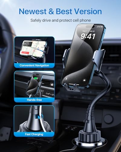 Revolutionize Your Driving Experience with the andobil 15-Inch Cup Phone Holder – Ultimate Stability & Flexibility for i Phone 16 Pro Max and All Cell Phones, Enhanced Safety with Adjustable Gooseneck Design for Hands-Free Navigation and Effortless Access.
