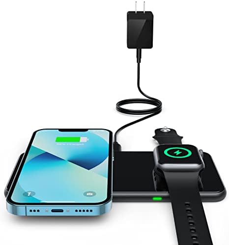 Dual Wireless Charging Pad – 15 W Fast Charge for i Phone & Samsung Devices, Air Pods, and Apple Watch – Sleek Qi-Enabled 2 in 1 Charger with QC 3.0 Adapter for High-Speed Power Delivery and Device Safety – Perfect for Home and Office Use