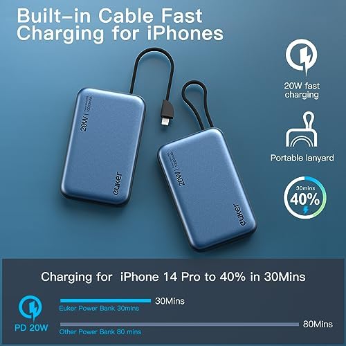 Sleek 10000 m Ah Magnetic Power Bank with Built-in Cable – Wireless Portable Charger for i Phone 15/14/13/12 Series | Fast 20 W PD Charging, Lightweight Design, Enhanced Mag-Safe Compatibility for Effortless Power on the Go