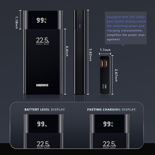 High-Capacity 20000 m Ah Power Bank with LED Display – Fast Charging Portable Charger Featuring QC 22.5 W & PD 20 W, 3 Outputs & Dual Inputs for i Phone, Samsung, i Pad & More – Ultimate Compatibility & Efficiency for On-the-Go Power Solutions