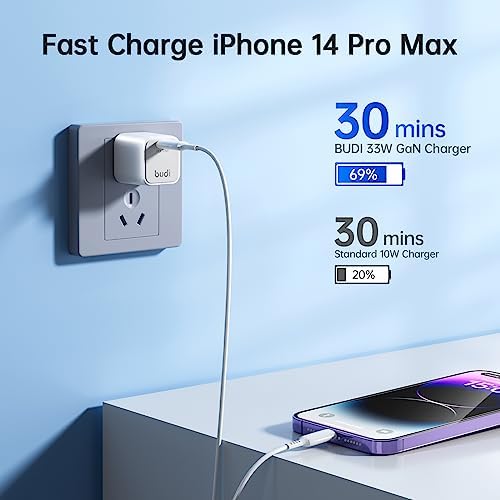 BUDI 34 W Slim USB C Wall Charger – Ultra-Fast 4-Port Charging Hub with 20 W Power Delivery for i Phone 16/15/14/13/12/11/Pro Max/XS/XR/8/7 and Tablets – Compact, Portable Design for Maximum Convenience and Versatility